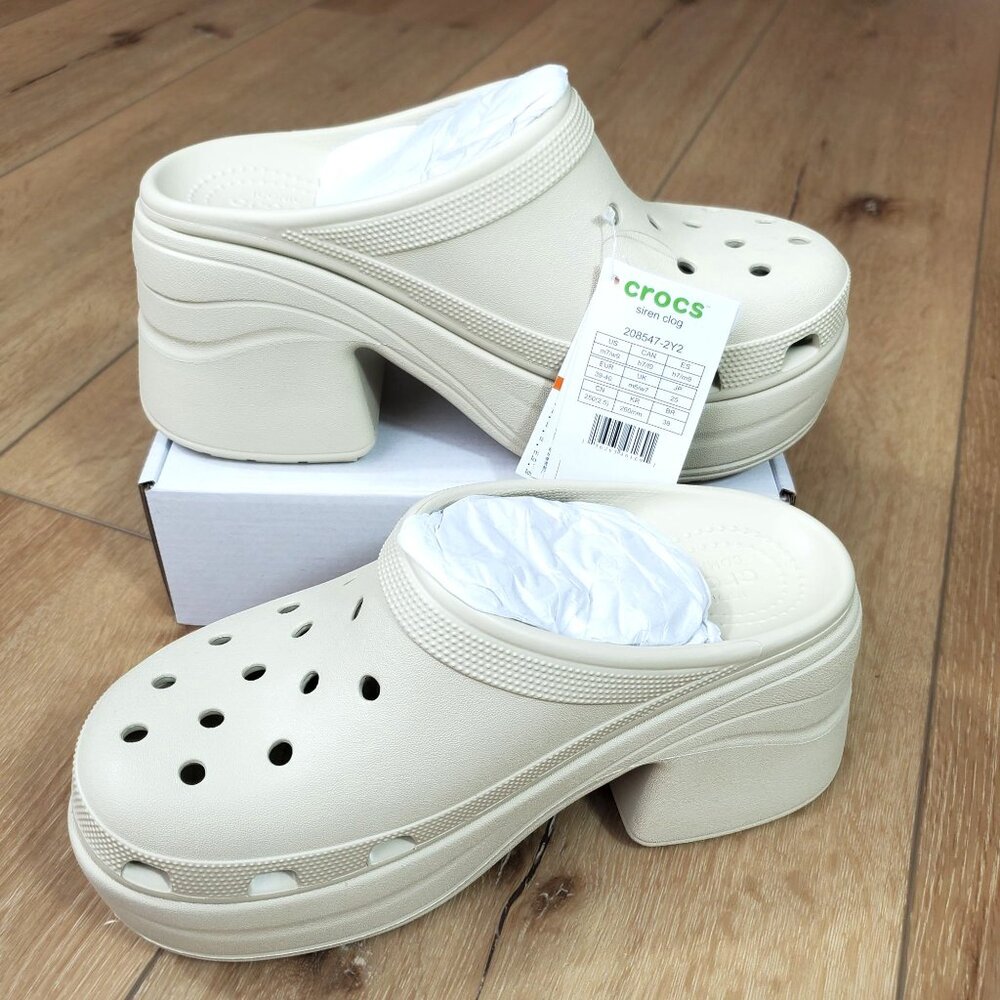 Crocs Womens Size 9 Siren Clog Platform Block High Heels Bone / White US W9/M7 - Picture 2 of 16
